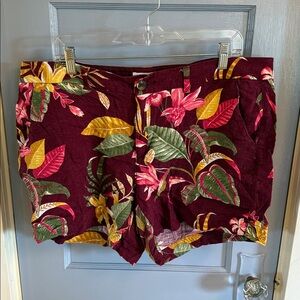 Old Navy Burgundy and Yellow Floral Shorts
